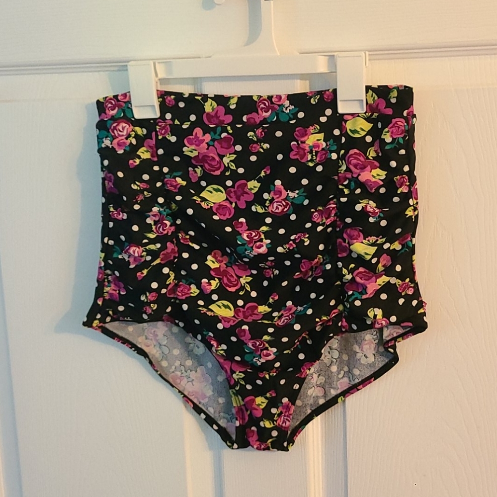VINTAGE High Waisted Floral polkadot swim bottoms